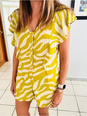Ces Femme Olive and Cream Zebra-Style Romper